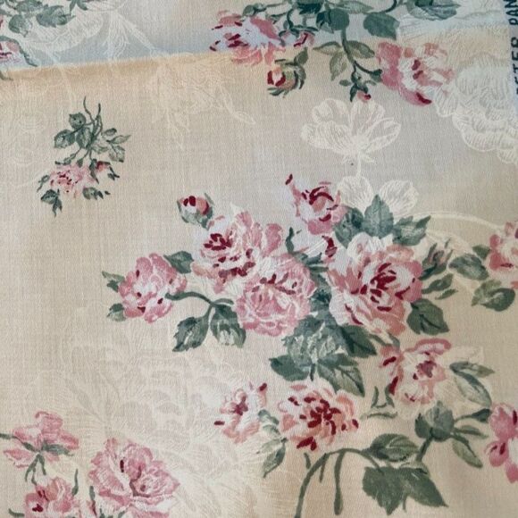 Vintage Peter Pan Cotton Fabric Pink Green Cabbage Rose Print Cottagecore 2yds - Picture 1 of 7